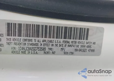 2016 Jeep Compass Sport z USA, uszkodzony, nr VIN 1C4NJCBA2GD753509